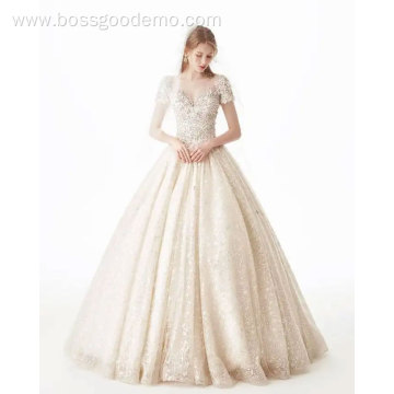 A-line Sweetheart Cathedral Train Satin Beading Wedding Dress